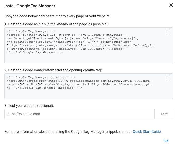安装 Google 标签管理器