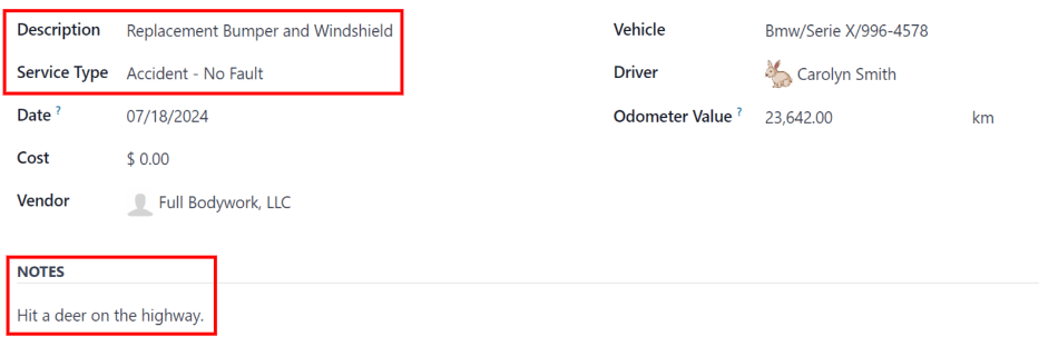 输入事故维修的相关信息。